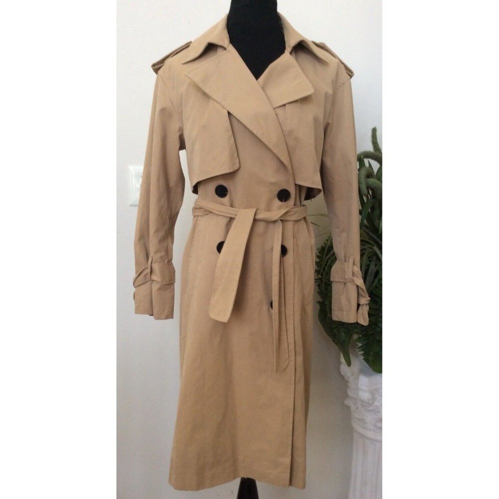 Zara Basic Women’s Beige Double Breasted Trench Coat Jacket Size S‎ EUC! $119